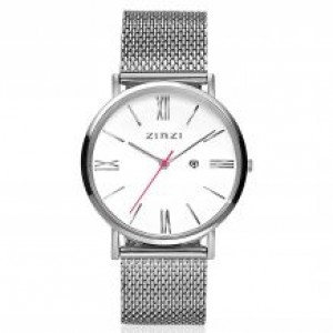 ZINZI HORLOGE "RETRO" WITTE  WIJZERPLAAT, MILANESE BAND EN DATUM 50M - 73145 - ZIW506M