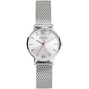 ZINZI HORLOGE "LADY" STALEN MILANEESE BAND EN KAST MET ZILVEREN PLAAT 50M - 74635 - ZIW602M