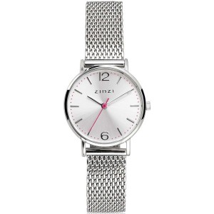 ZINZI HORLOGE "LADY" STALEN MESH BAND EN KAST MET ZILVEREN PLAAT 50M - 74635 - ZIW602M