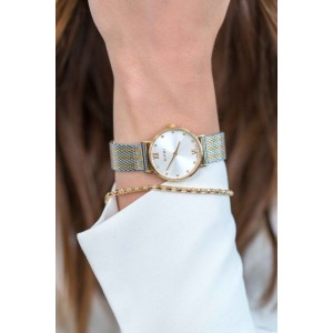 ZINZI HORLOGE "LADY" ZILVEREN WIJZERPLAAT MET ZIRKONIA INDEX, BI-COLR MILANESE BAND EN DOUBLE KAST50M - 79974 - ZIW633MB